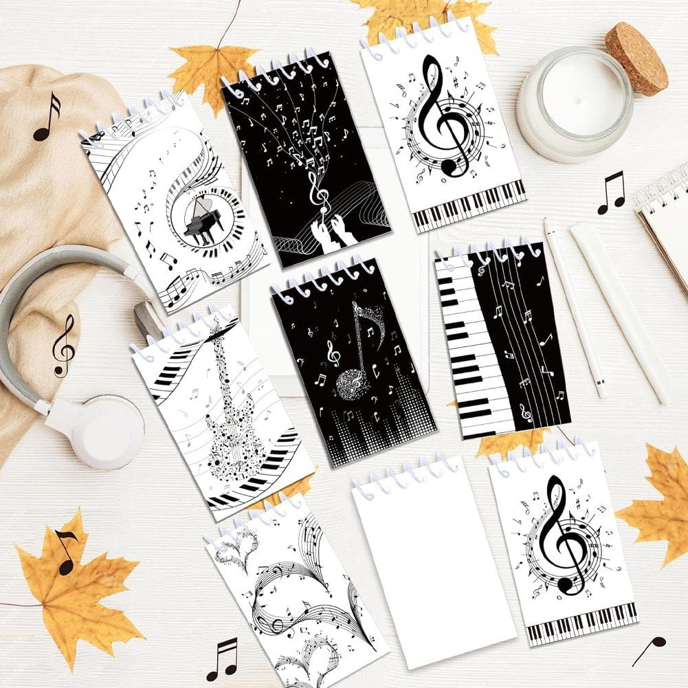 Mini Notebook, 16 Pcs Spiral Small Notebooks Memo Note Pads, Music Themed Pocket Notepad for Office Party Favor Gifts and Goodie Bags