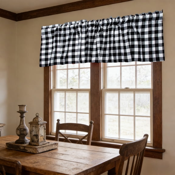 IHXORA 2 Pack Solid Color Window Valance Curtains with Rod Pocket Cottage Style Layout for Kitchen Living Room 18 X 54 in Black Polyester