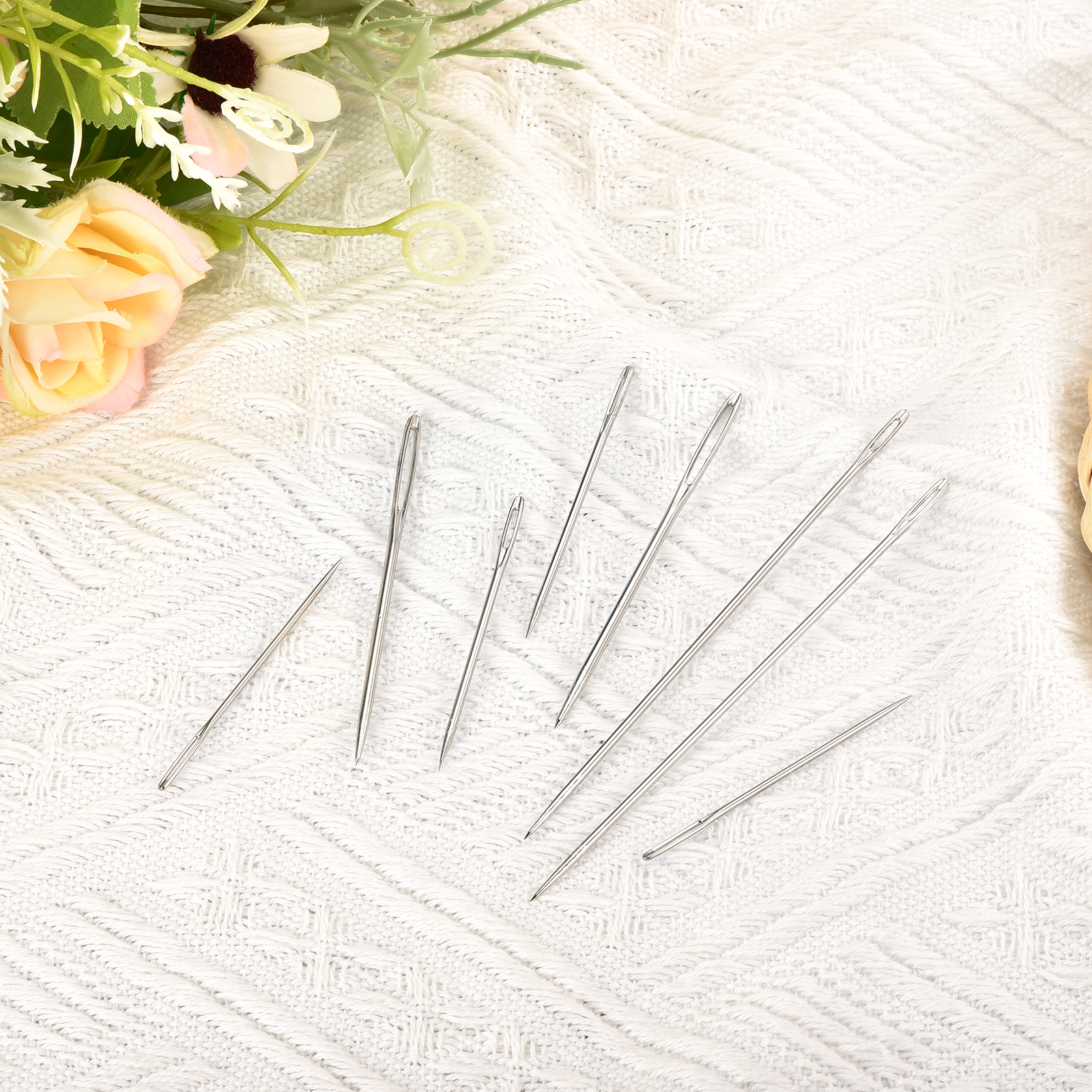 50Pcs Large Eye Needles, 2.2" 1.25mm High Carbon Iron Knitting Needle