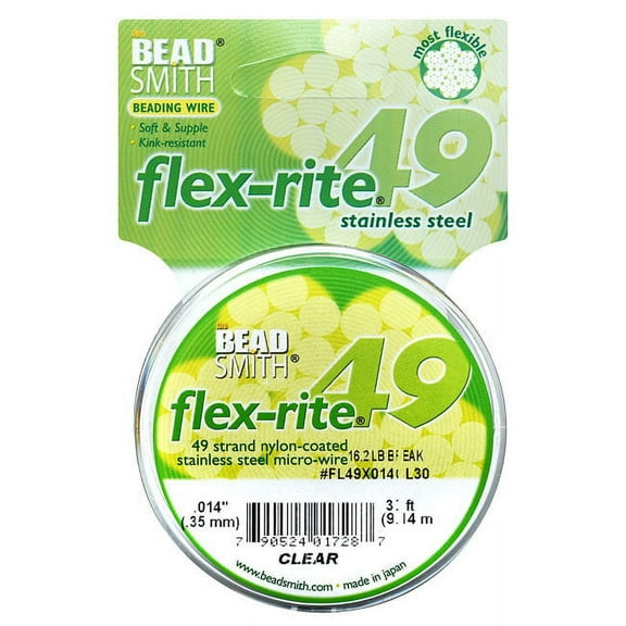 The Beadsmith Flex-Rite Wire - Beading Wire, 49 Strand, Clear, .014", 30 Ft, Nylon Coated