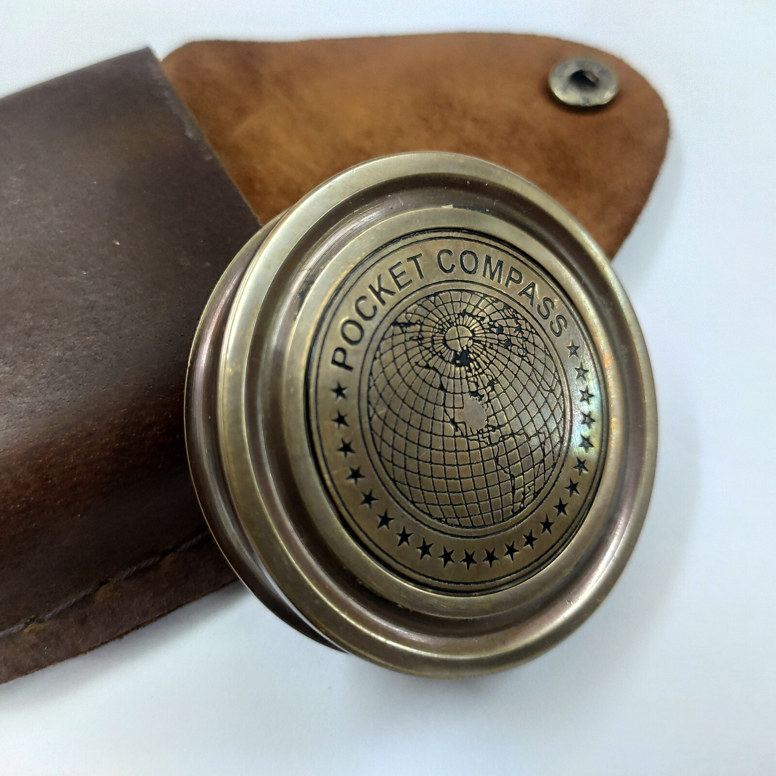 Antique Brass pocket compass nautical with leather case