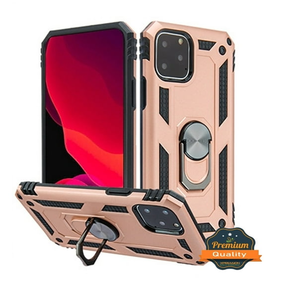 Apple iPhone 11 PRO MAX Phone Case Hybrid Durable 360 Degree Rotatable Ring Stand Holder Kickstand Fit Magnetic Car Mount Dual Layers Rugged TPU Protective ROSE GOLD Cover for Apple iPhone 11 Pro Max
