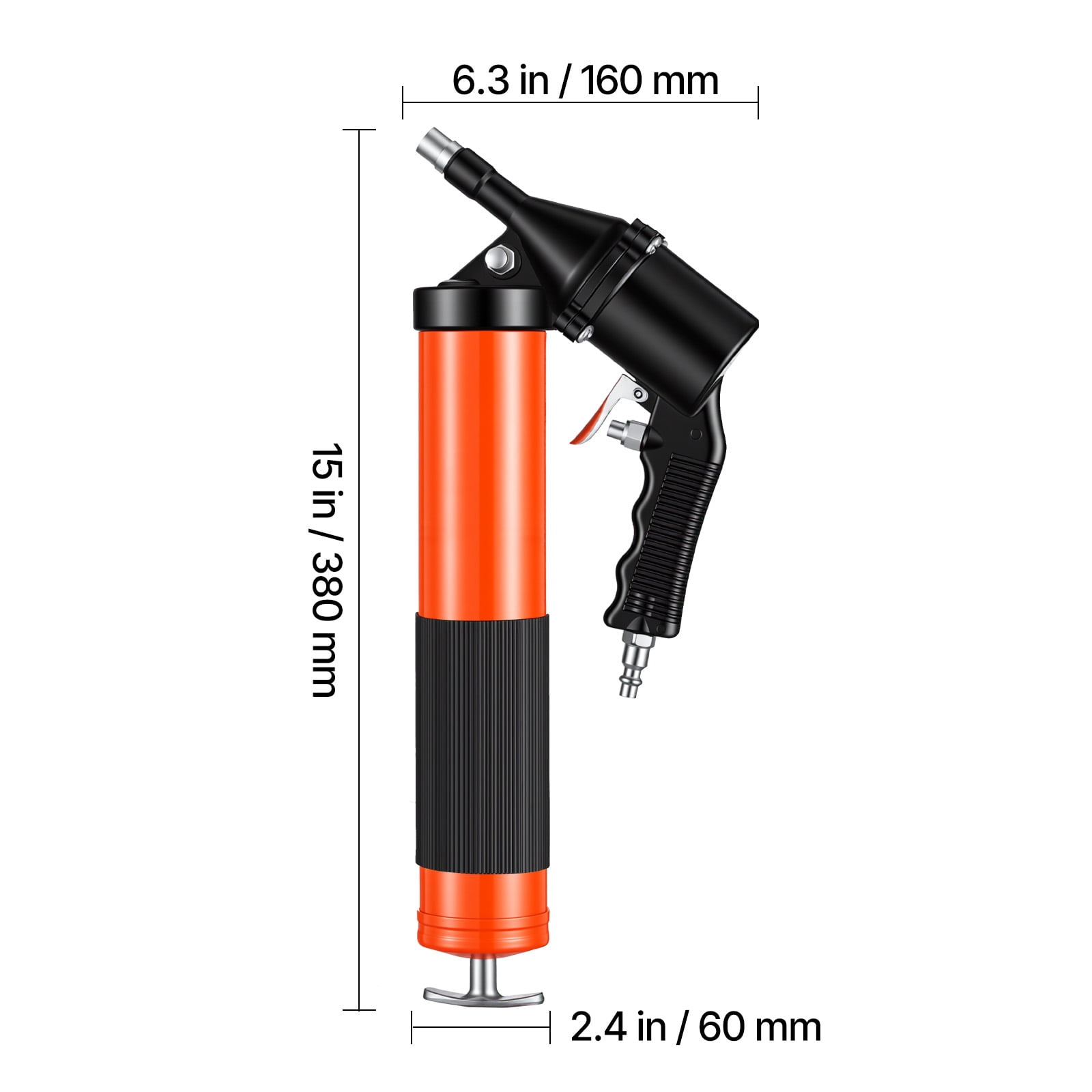 KFFKFF Heavy Duty Grease Gun, 6000 PSI High Pressure, Pistol Grip Design with 14 oz Capacity, Includes 18-Inch Flexible Hose, Rigid Extension Pipe, and Flat Nozzles for Automotive Use
