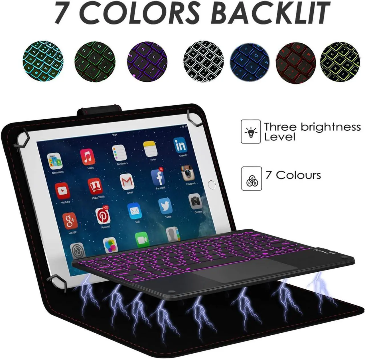 Universal Keyboard Case for 9 - 11 inch Tablet with Touchpad, 2-in-1 Bluetooth Wireless Keyboard Case for 9" 9.7" 10.1" 10.2" 10.5" 10.9" 11" with Touchpad 7 Colors Backlit Leather Folio Cover