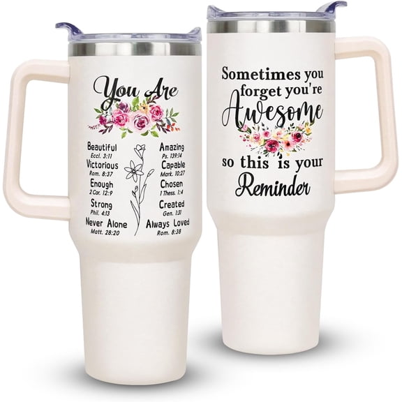 40oz Christian Tumblers with Handle Gifts for Women Mom - Sometimes You Forget You Are Awesome Gifts - Inspirational Encouragement Motivational Healing Gifts for Women