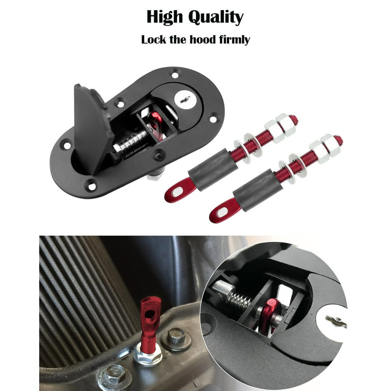 OCHIKI Flush Hood Latch and Pin Kit, Universal Car Engine Bonnet Quick  Release Latch Lock Kit, Black
