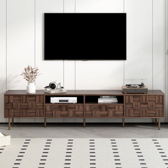 Noble House TV Stand for TVs up to 85 Inch with 2 Drawers and Storage Cabinets, Dark Brown