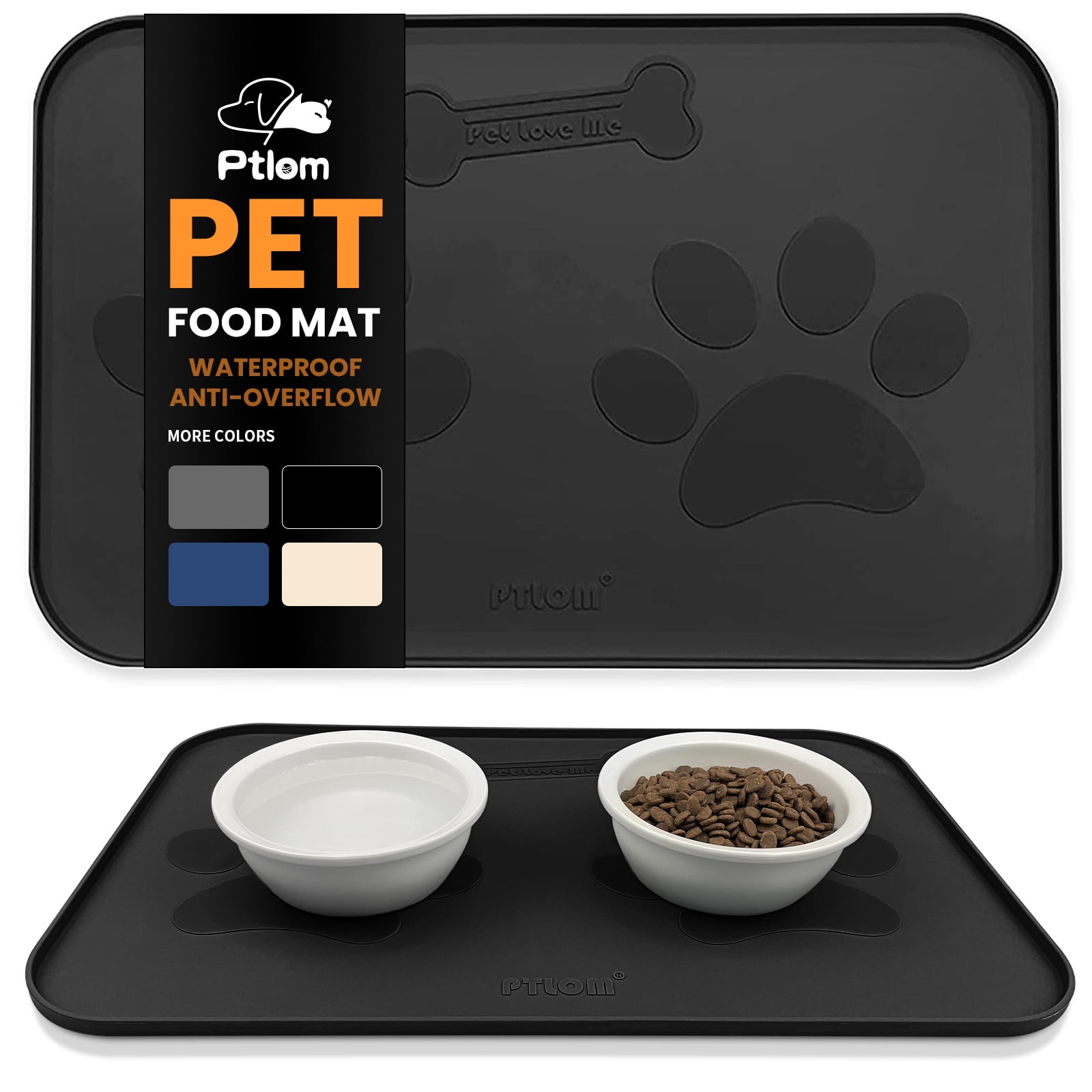 Ptlom Pet Placemat,Dogs Cats Silicone Feed Mats for Food and Water,High
