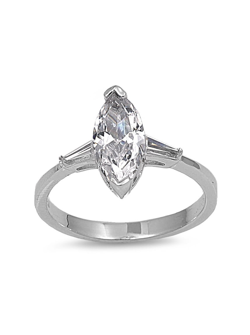 Marquise Solitaire CZ Gold EP Stainless Steel Engagement Wedding Promise  Ring 