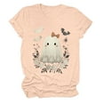 thumbnail image 4 of enyan Cute Ghost Pumpkin Graphic Shirt Fall Tshirt Graphic Tees casual Short Sleeve Tops Cute Halloween Shirts for Women Light Yellow,XL, 4 of 6