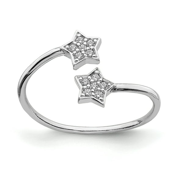 Primal Silver Sterling Silver Rhodium-plated Cubic Zirconia Stars Bypass Adjustable Ring