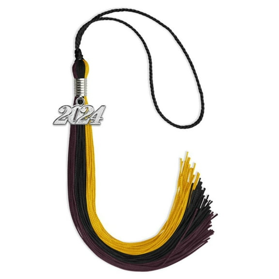 Endea Graduation Black/Gold/Maroon Graduation Tassel with Silver Date Drop