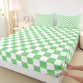 thumbnail image 3 of Homewish Green White Grid 4-Piece Full Size Sheets For Kids Children Teens,Geometric Buffalo Bed Sheets,Minimalist Abstract Lightweight Sheet Sets,Microfiber Bedroom Decor, 3 of 7