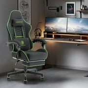 Dowinx Fabric Gaming Chair with Pocket Spring Cushion, Ergonomic Computer Chair with Footrest, Cloth Gamer Chair with Massage Lumbar Support and Headrest, Black and Green