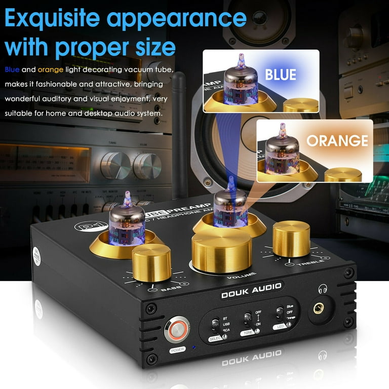 Douk Audio HiFi GE5654 Tube Preamp Bluetooth 5.0 Audio Receiver USB DAC  Headphone Amp APTX