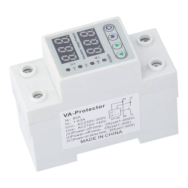 Protector de corriente AC220V, pantalla LED inteligente, relé Protector de voltaje para el hogar, protección contra sobrevoltaje y bajo voltaje, 63A