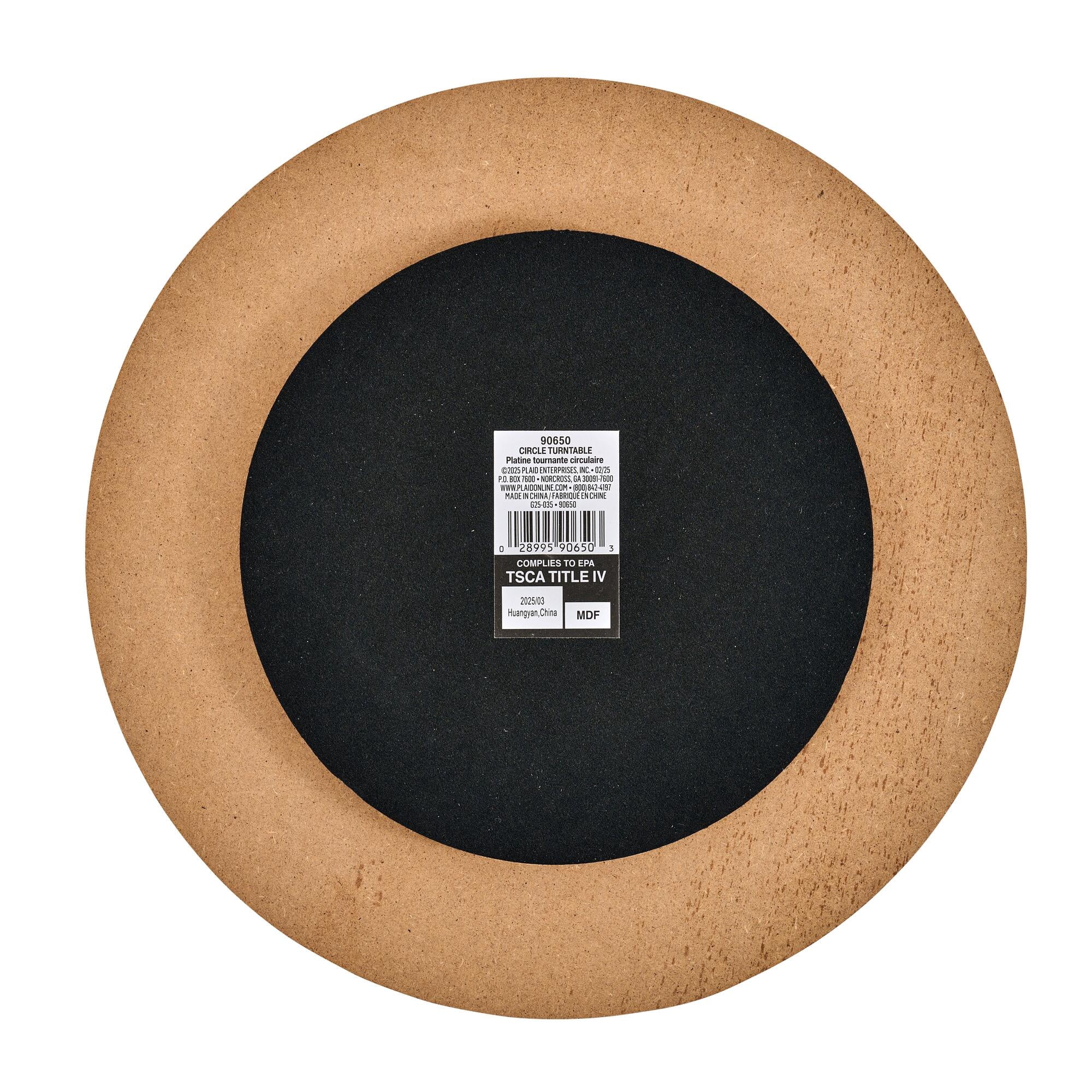 Plateau tournant rond en bois à motif écossais pour les activités artistiques et manuelles.