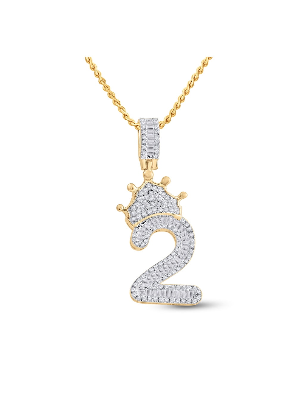 Diamond Queen 10kt Yellow Gold Mens Baguette Diamond Number 2 Crown Charm Pendant 3/4 Cttw 