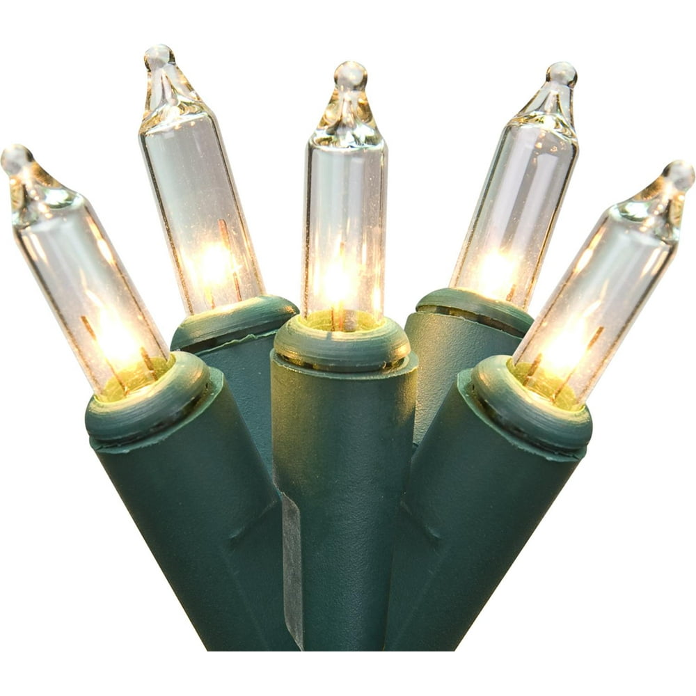 Set of 50 Clear Mini Christmas Lights 2.5" Spacing Green Wire