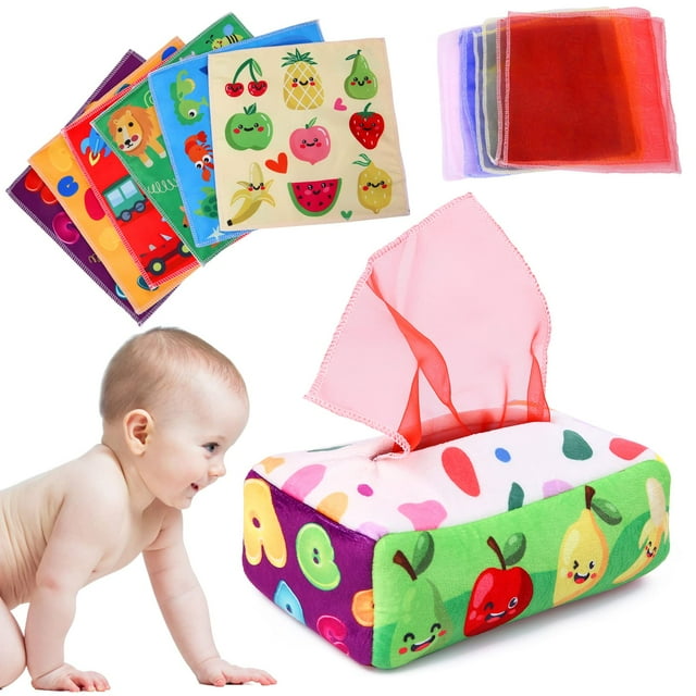 Caja de pañuelos sensoriales de juguete YOGINGO para bebés de 6 a 12 meses