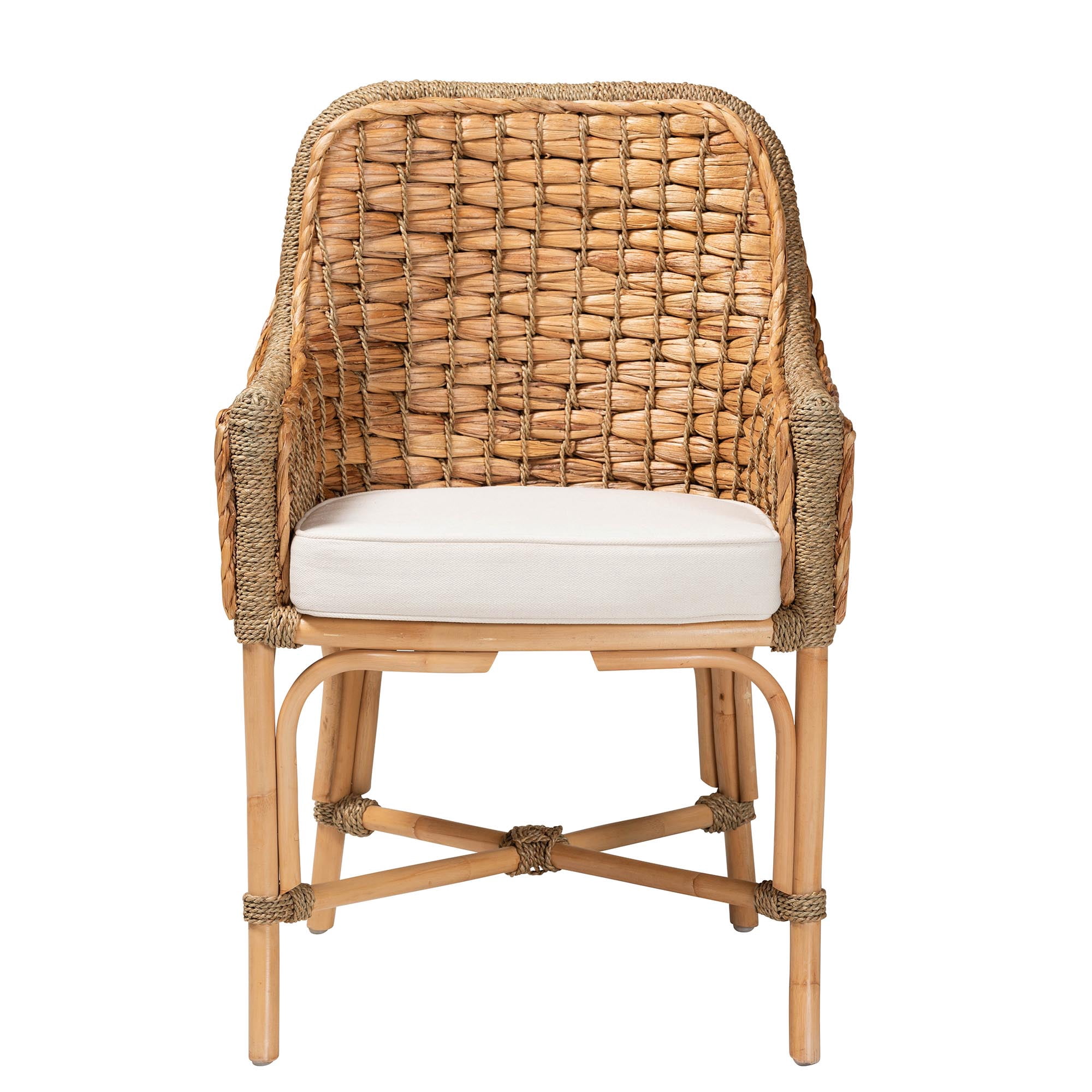 bali & pari Kyle Rattan and Seagrass BOHO Dining Chair, Natural Brown