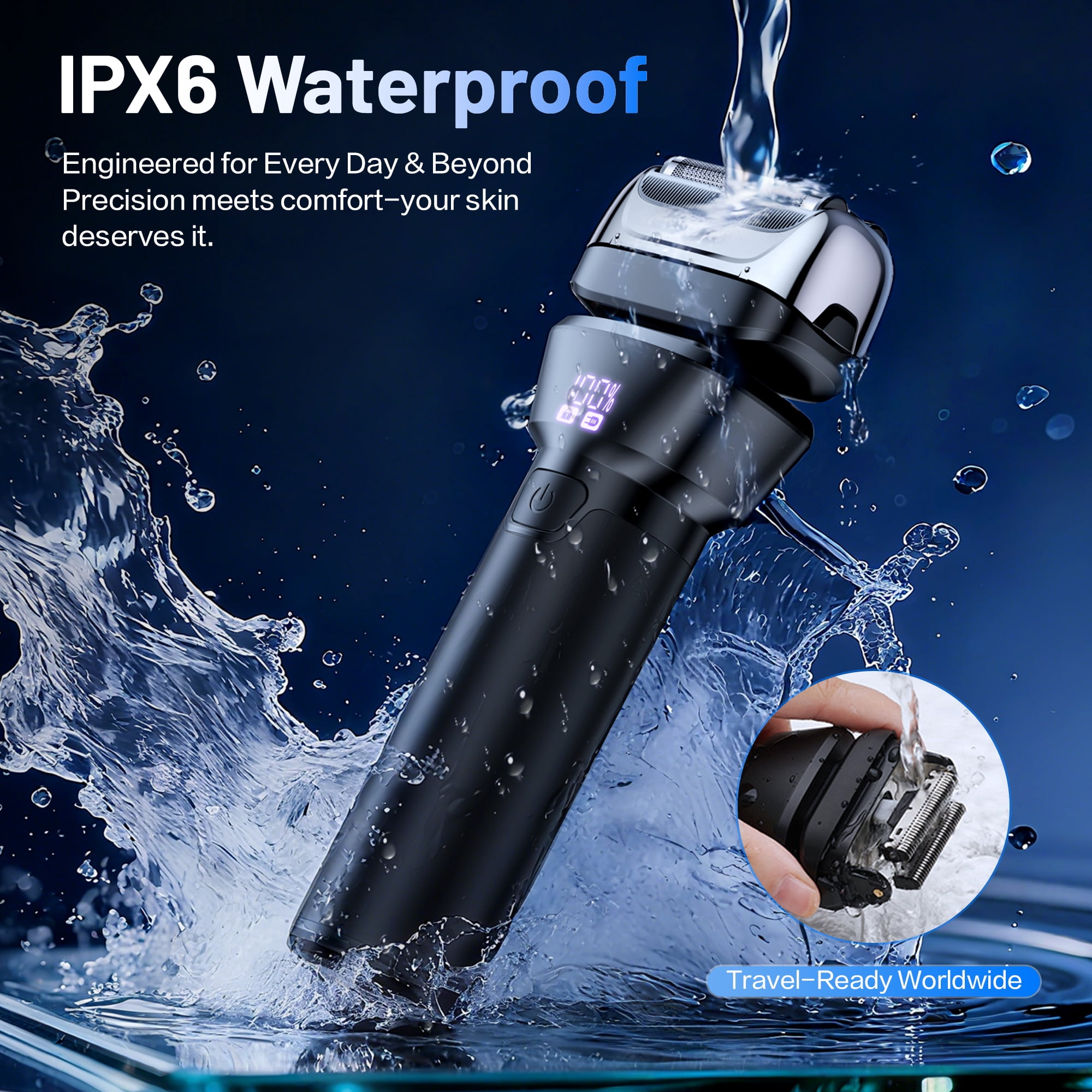 delpattern Electric Foil Shavers for Men Electric Razor with 4D Flex Floating Heads,Rechargeable Beard Trimmer with LED Display,Cordless Face Shaver for Travel,IPX6 Waterproof Wet Dry Face Razor