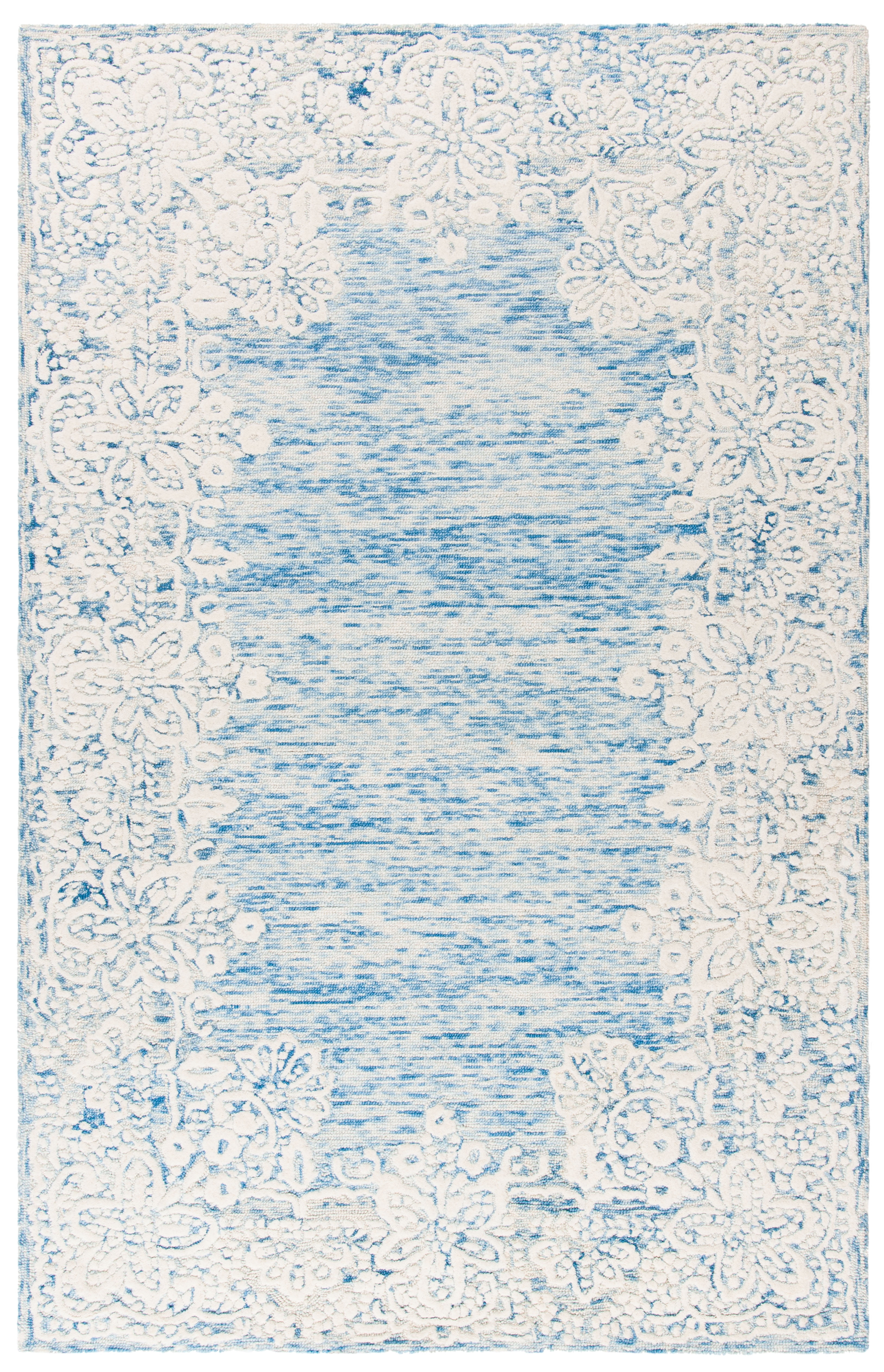 SAFAVIEH Glamour Stanice Distressed Floral Wool Area Rug, Blue/Ivory, 4' x 6'