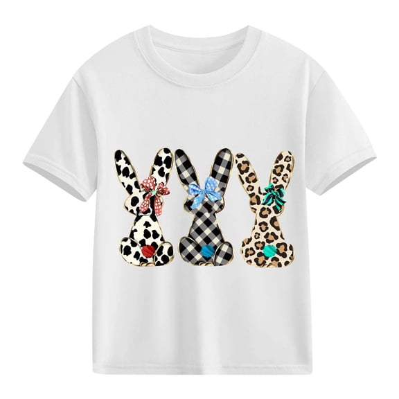 CYRBOKO Kids Easter T-shirts, Cotton Casual Holiday Short Sleeve Girls Summer Tops White Size 7-8 T