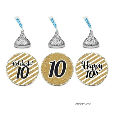 Milestone Chocolate Drop Labels Trio, Fits Hershey's Kisses Party Favors, 10th Birthday, 216-Pack, Not Real