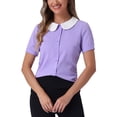 thumbnail image 1 of INSPIRAR CHIC Blusa de Oficina para Mujeres con Cuello Peter Pan en Contraste de Manga Corta Lila Claro, 1 of 6