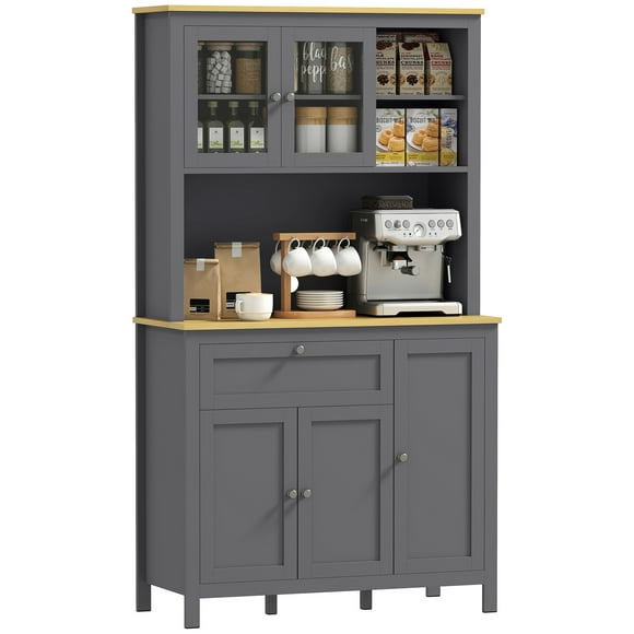 HOMCOM 71" Kitchen Pantry Storage Cabinet w/Adjustable Shelves Glass Door