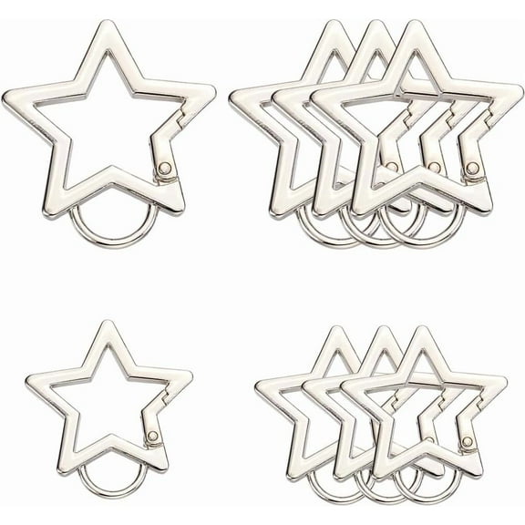 1 Box 8Pcs Key Ring Star Clasp Big Star Carabiner Clip Heavy Duty Alloy Bulk 2 Sizes Large Silver Spring Gate Buckle Snap Hooks for Keychains Bags Lanyard Purse Jewelry DIY Crafts Accessories Silver