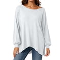 thumbnail image 3 of Womans Tops Dqueduo Women's Casual Loose Long Sleeve Top With Wide Round Neck Slit Detail And Off Shoulder Option, 3 of 10