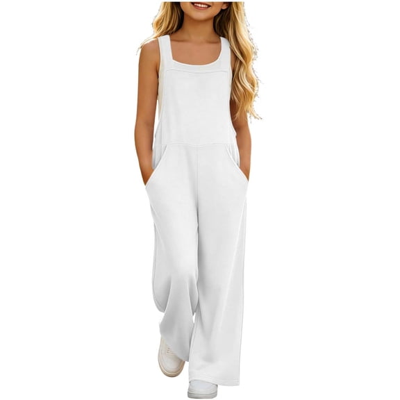StSilkitty Jumpsuit for Boys Girls Solid Color Sleeveless Casual Rompers with Pockets Lightweight Soft Overalls