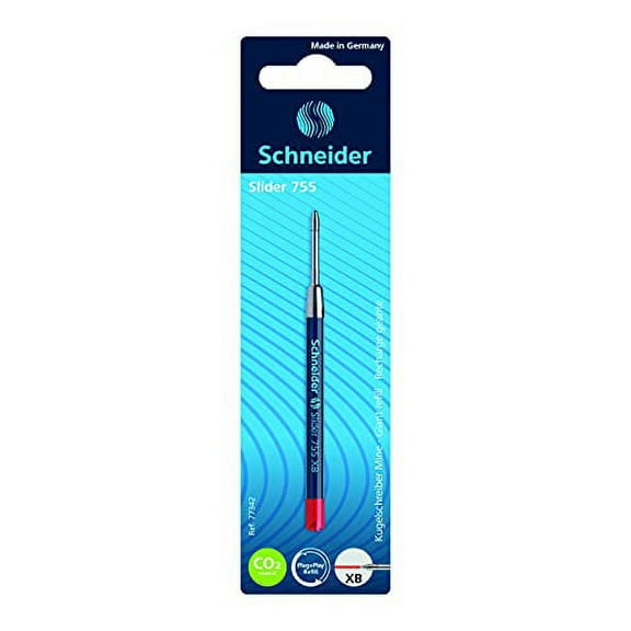 Schneider Slider 755 XB (Extra Broad) Ballpoint Pen Refill, 1.4 mm, ISO Format G2, Red Ink, Blister Pack of 1 Refill (77342)