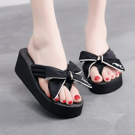 

Women Girls Bow Wedge Heel Non-slip Thick Heel Casual Slippers