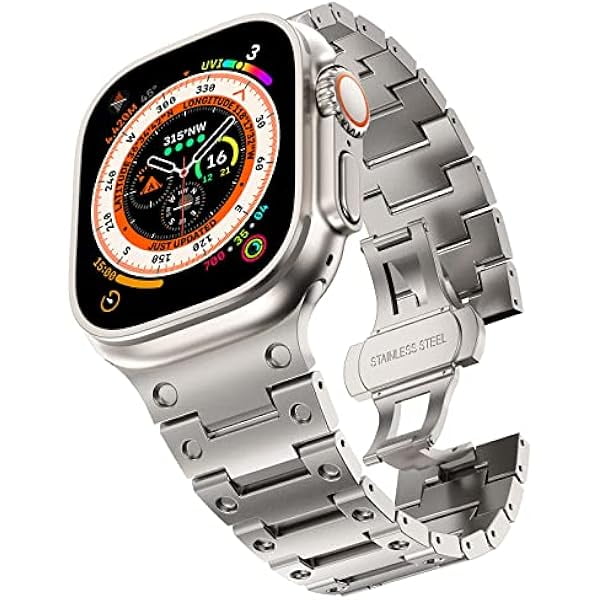 wonima11 Compatible for Apple Watch Band 49mm 46mm 45mm 44mm, Stainless Steel Metal Band for Apple Watch Ultra/Ultra 2 49mm iWatch Series 10 9/8/7/6/5/4/3/2/1/SE2 for Men, Titanium