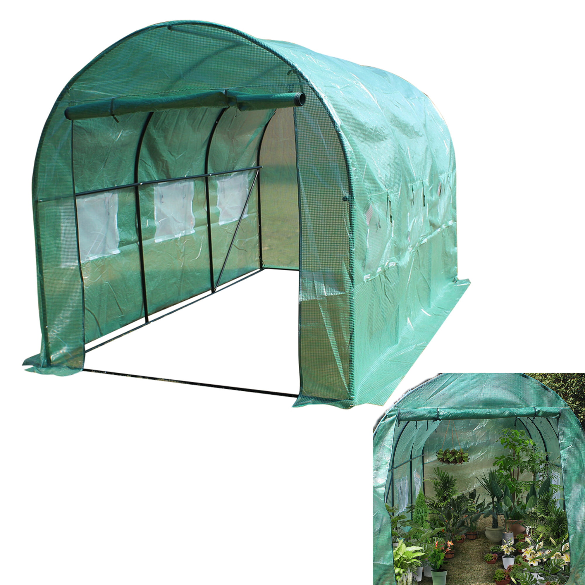 Durable 15x7x7ft Walk-In Greenhouse Tunnel Tent W/Roll-Up Windows Zippered Door 