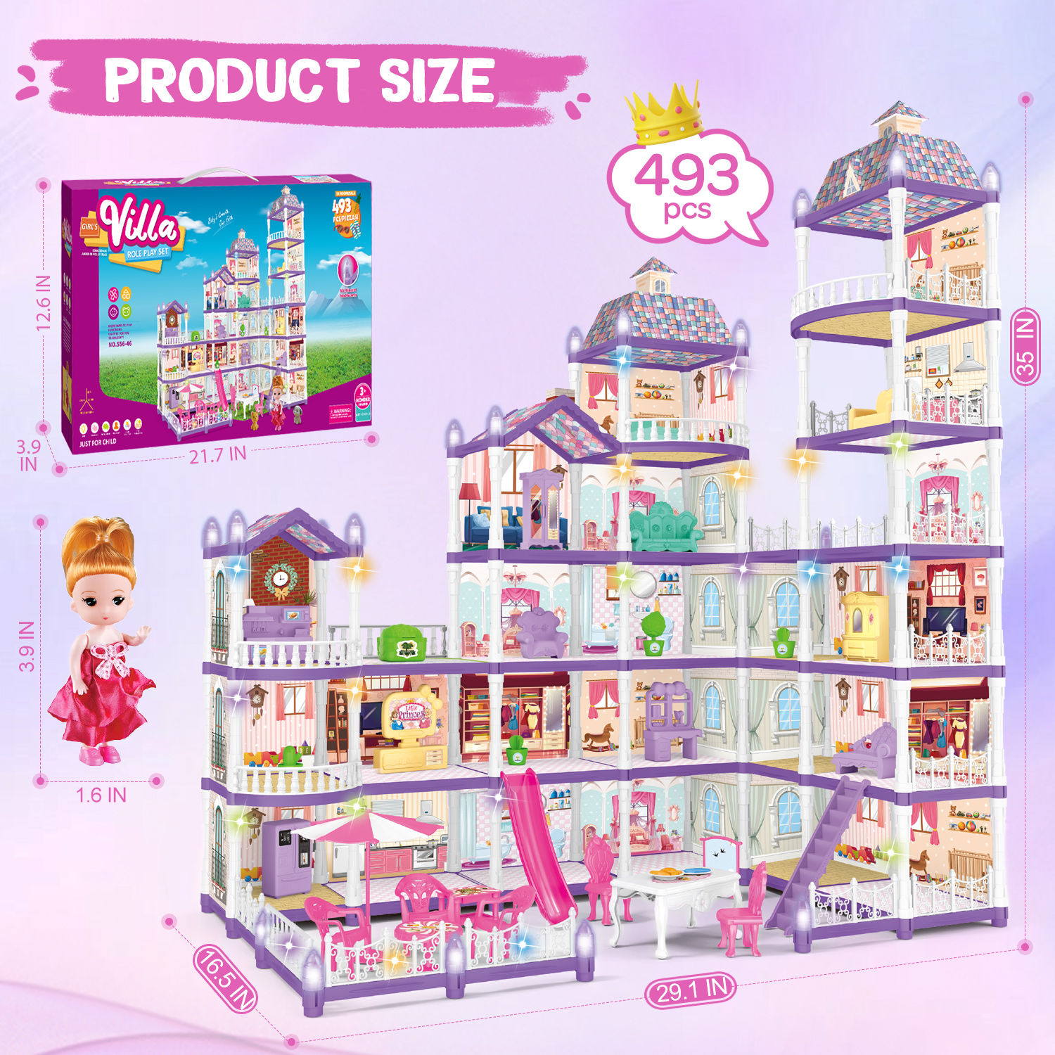 Huge Wave 35-Inch Dollhouse Set with 493 Pieces photo 3