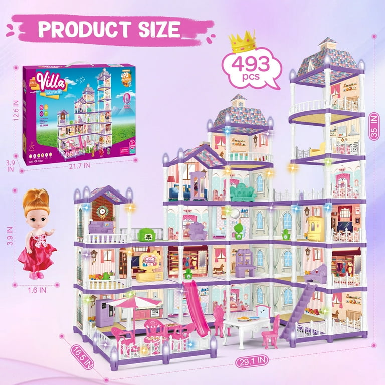 Huge Wave 35 inch 493PCS DollHouse Set Girl Toys, with Huge Wave 35 inch 493PCS DollHouse Set Girl Toys, with