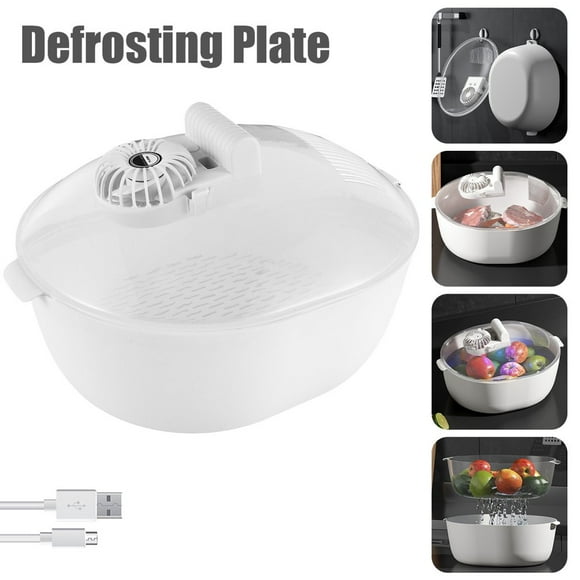 CNKOO Defrosting Tray for Frozen Meat 4 in 1 Meat Defroster with Draining Basket 360° Atomized Stereoscopic Defrosting Box USB Rechargeable Defrosting Tray for Frozen Fish Veggies Meat