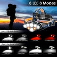 thumbnail image 2 of Linterna frontal LED, 8 modos, recargable por USB, 12000 lúmenes, resistente al agua IPX4, linterna frontal para pesca, camping, lectura, senderismo, ciclismo Xemadio GX-177, 2 of 7