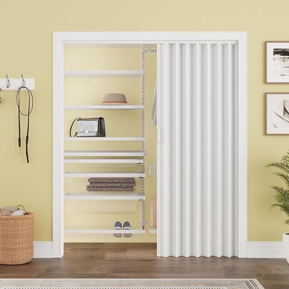 60" x 80" Accordion Doors Interior, Accordion Folding Doors for Closet, PVC Accordian Door for Doorway Bathroom Basement, Easy to Assemble, White