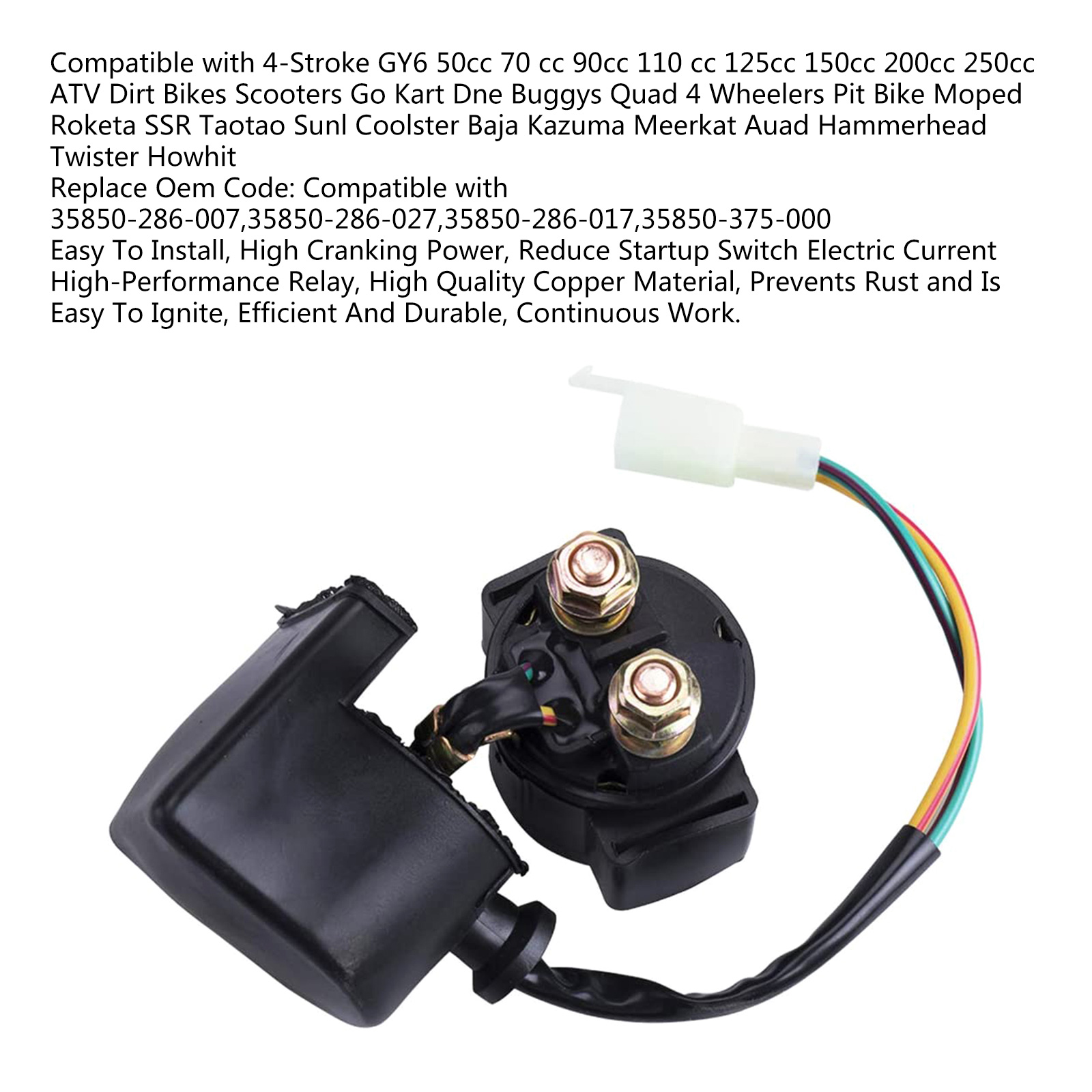 Starter Solenoid Relay For GY6 ATV 50-250cc – Tao Tao Sunl Compatible 12V