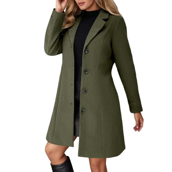 Plus Size Long Trench Coat with Notched Lapel Slim Fit Wool Blend Winter Overcoat for Women