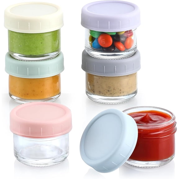 6 Pack Glass Salad Dressing Containers with Lids, 3.3 oz Small Leakproof Condiment Jars, Reusable Sauce Cups for Lunch Box, Meal Prep, Picnic and Travel