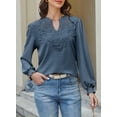 thumbnail image 6 of Corabera Womens Blouses Long Sleeve V Neck Lace Tops for Women Work Shirts Fall Clothes Casual Blue M, 6 of 8
