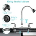 thumbnail image 3 of RV Kitchen Faucet, Non-Metallic Camper Kitchen Sink Faucet 8 Inch 2 Hole Double Handles with Flexible Arch 360 Degree Rotatable Spout for Campers, Motorhome, Travel Trailer, Chrome, 3 of 9