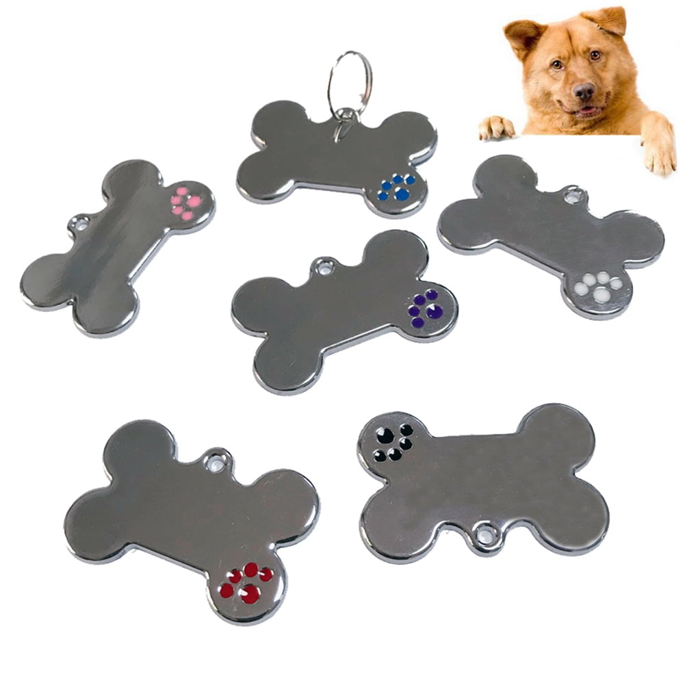 Besufy Pet Dog Tag Bone Shape Dog Tag Metal Ring Engraved ID Name Collar Pendant Nameplate, Pink