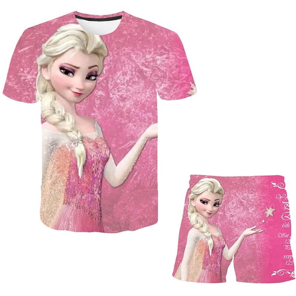 Conjuntos de ropa de Frozen Elsa Anna para niños, ropa de verano para bebés, camiseta de manga corta para niñas y pantalones, trajes de 2 uds, ropa para niños 7T Gao Jinjia LED